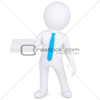 3d man holding a white paper in his hand