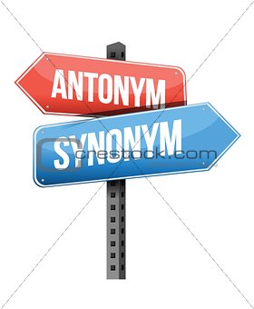 antonym, synonym road sign