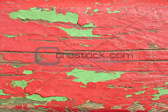 Wooden boards painted in red and green