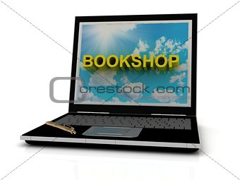BOOKSHOP sign on laptop screen 