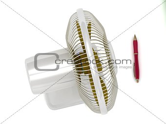 Illustration of table fan and a red pen