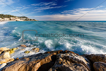 Azure Sea and Beuatiful Beach in Nice, French Riviera, France