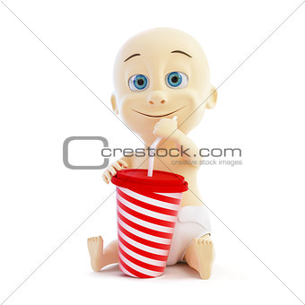 baby drinking soda on a white background