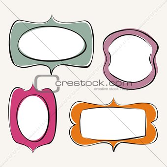 Set of doodle, hand drawn vector frames with white background and empty space to put your own text or picture.