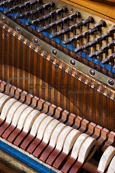 close up of old inside element piano
