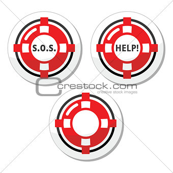 Life belt, help, s.o.s. vector icons set
