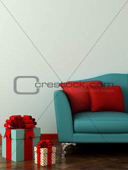 Blue sofa and gifts