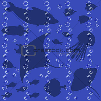 Stripy seamless pattern with fish silhouettes