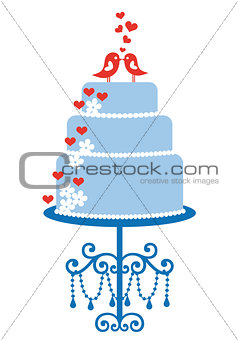 wedding cake with birds, vector