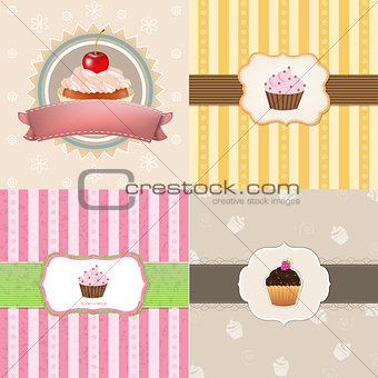 Vintage Cupcake Cards Set