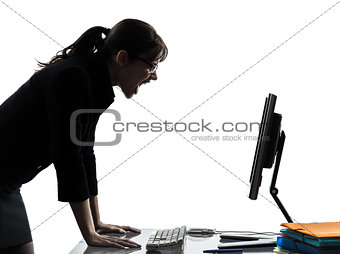 business woman computer computing  screaming angry silhouette