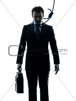 business man with hangman noose around the neck silhouette