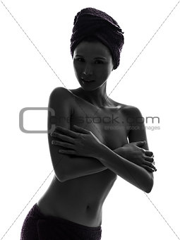 beautiful asian young woman portrait wrapped towel  silhouette
