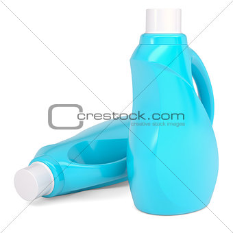 Two plastic bottles of household chemicals