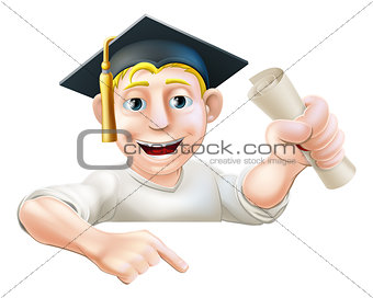 Learning graduate man pointing down