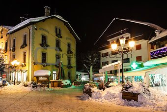 Illuminated Street of Megeve on Christmas Eve, French Alps, Fran