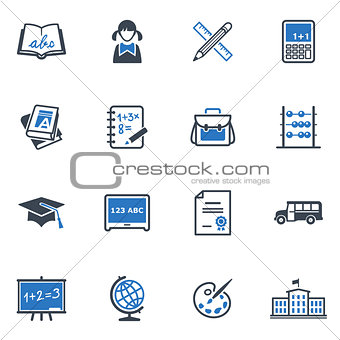 School and Education Icons Set 1 - Blue Series