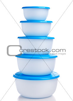 Plastic containers on white background