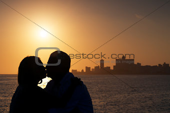 Active retired people, romantic elderly couple in love, kissing 