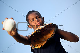 Sport, baseball and kids, portrait of child throwing ball