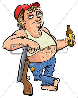 Red neck holding a beer cartoon