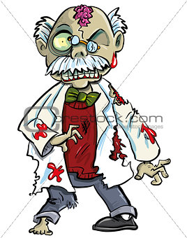 Cartoon zombie scientist with brains showing