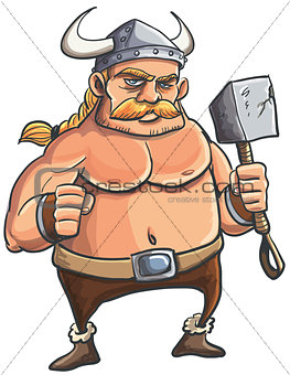 Viking cartoon with a big hammer