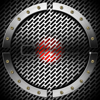 Red and Metal Background with Grid and Circle