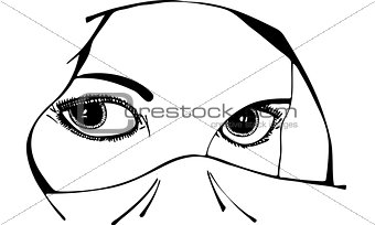 Isolated Vector Illustration of Woman's Eyes Under Veil