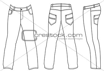 Man's jeans (front, back, side views)