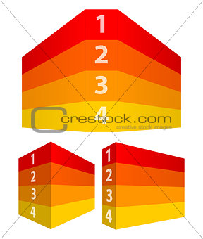 Red and yellow numbered rows in perspective like a 3d wall