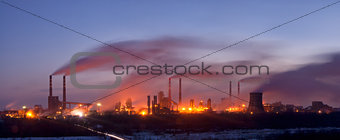 Panorama of the chemical factory with smoke