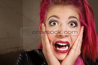 Scared Teen in Pink Hair