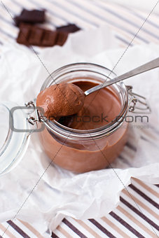 Chocolate dessert  in a glass jar