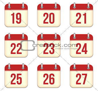 Vector calendar app icons. 19 to 27 days