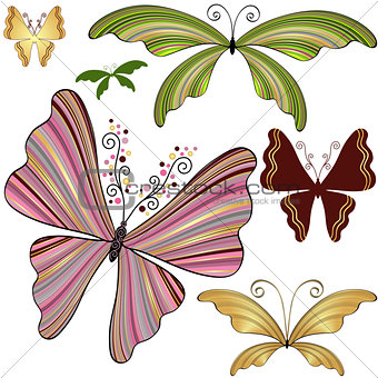 Set fantasy striped butterflies