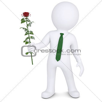 3d man holding a white rose