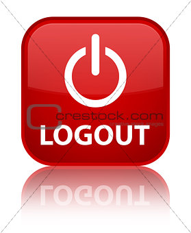 Logout (power off icon) glossy red reflected square button