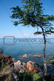 View to the Lake Baikal from the rocky shore
