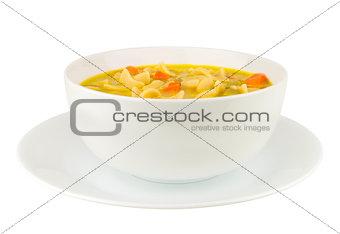 Chicken Noodle Soup on White Background