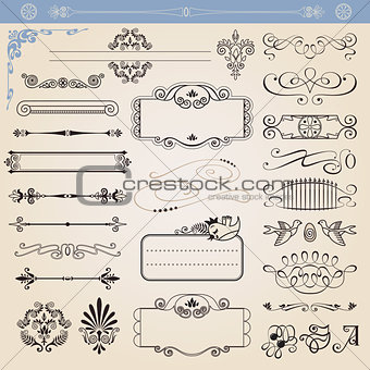 Vector calligraphic decoration elements set