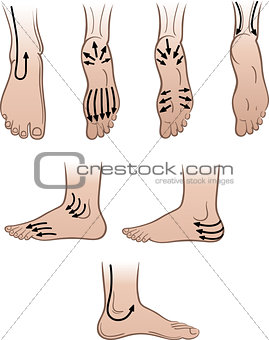 Closeup man feet with massaging lines