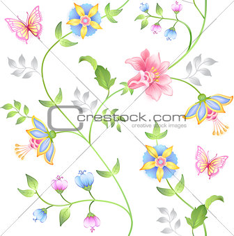 Decor seamless floral elements set