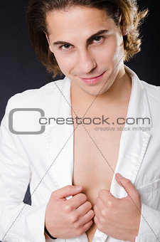 Handsome man in white jacket
