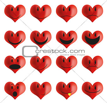 Set of heart shaped smileys