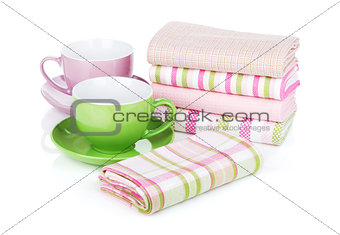 Kitchen towels and coffee cups