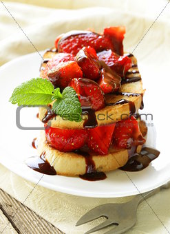 strawberry millefeuille with chocolate sauce