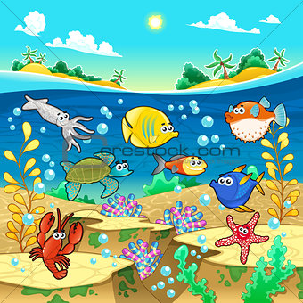 Family of funny fish in the sea.