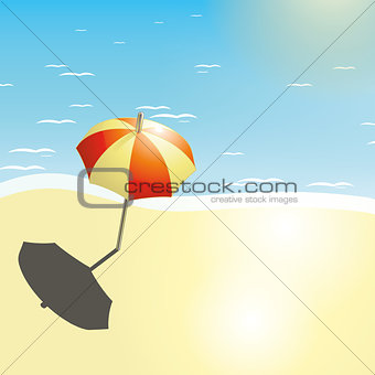 Beach and umbrella in a summer design
