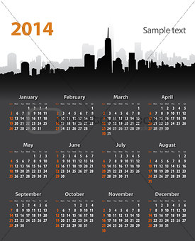 2014 year stylish calendar on cityscape background